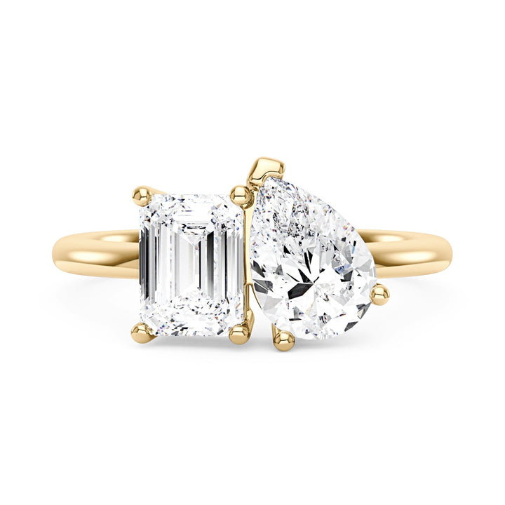 Emerald and Pear Moissanite Toi et Moi Ring