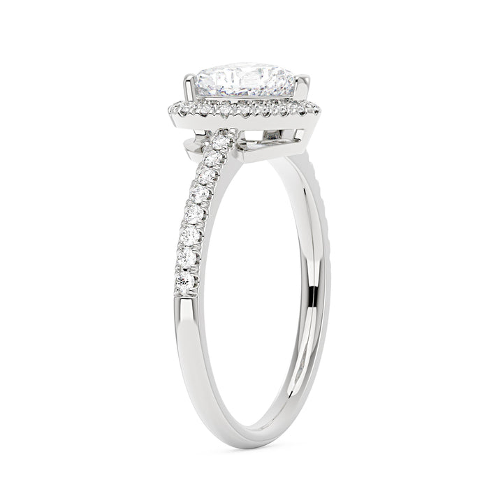 Heart Moissanite Halo Ring with Pavé Band