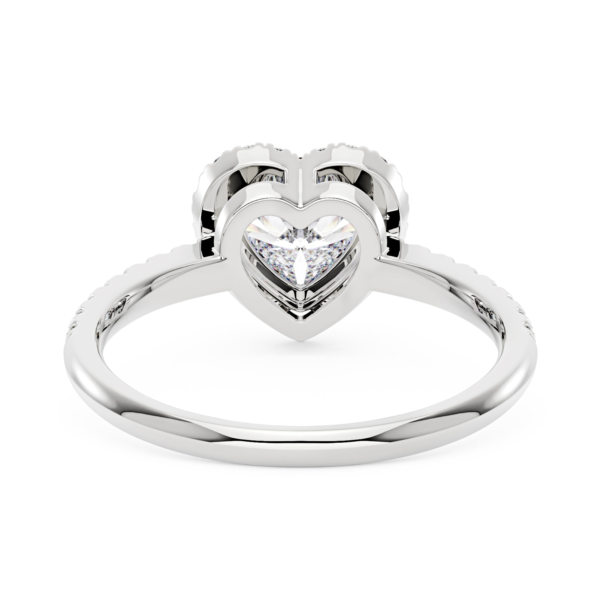Heart Moissanite Halo Ring with Pavé Band