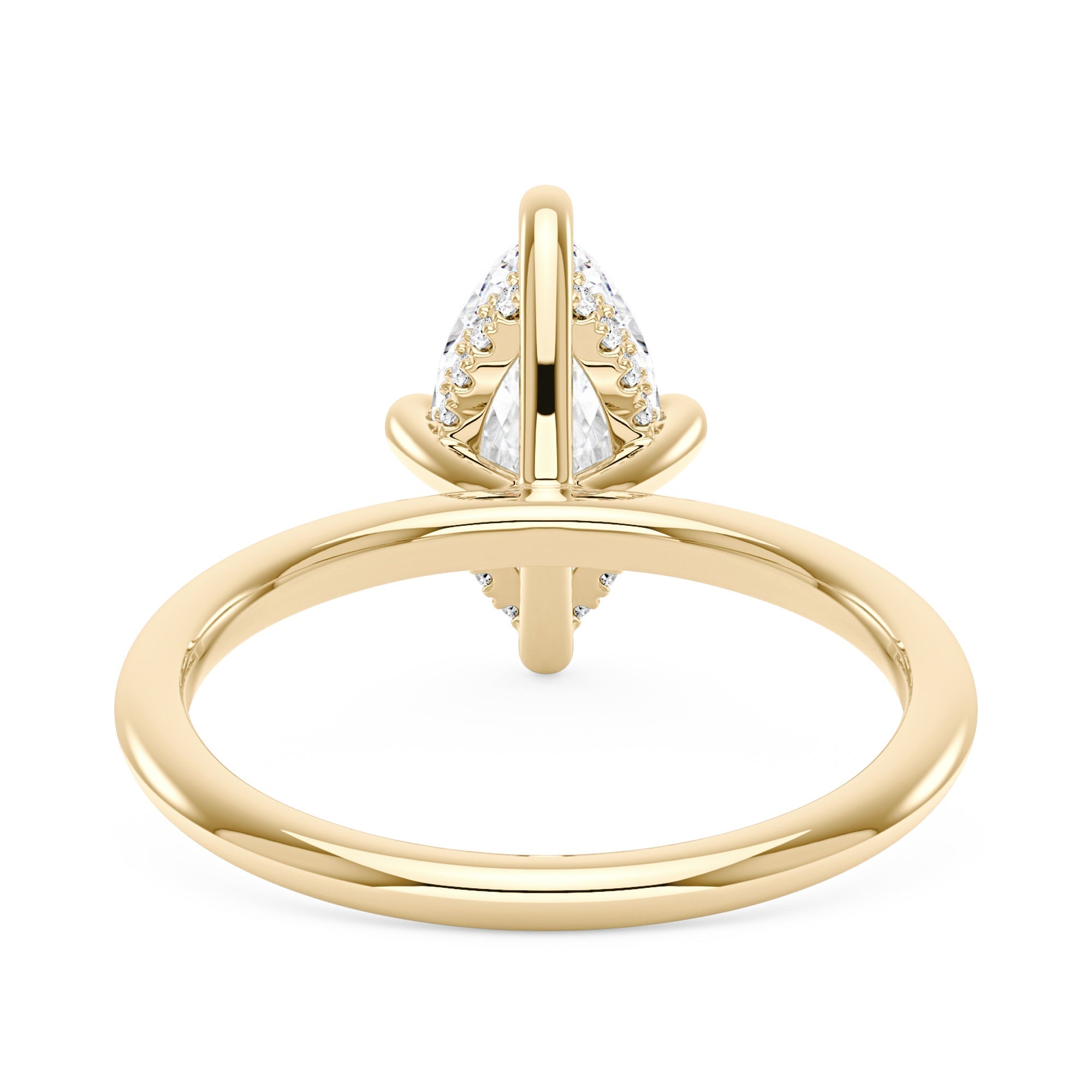 Marquise Shaped Moissanite Solitaire Ring with Hidden Halo