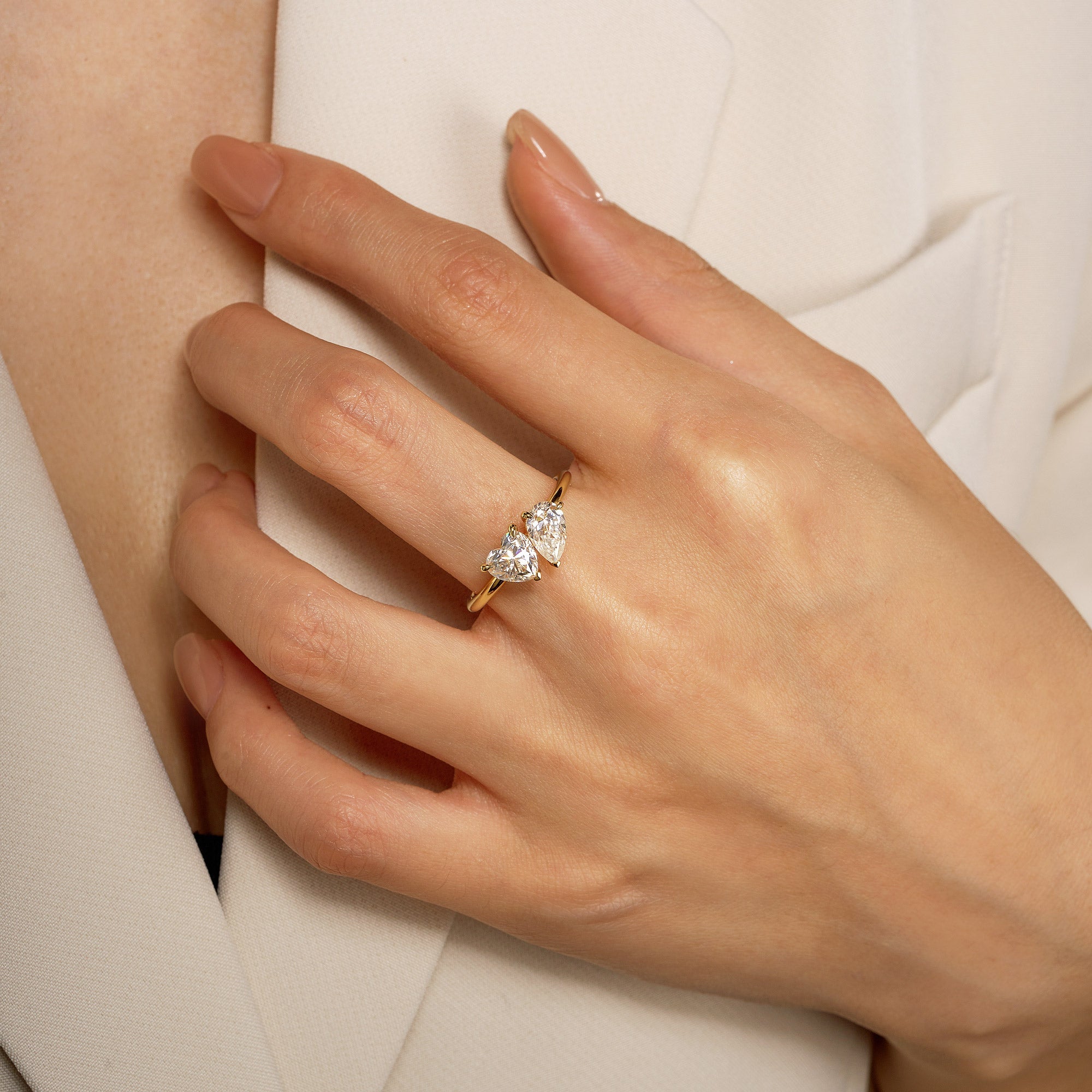 Pear Heart Moissanite Toi et Moi Ring