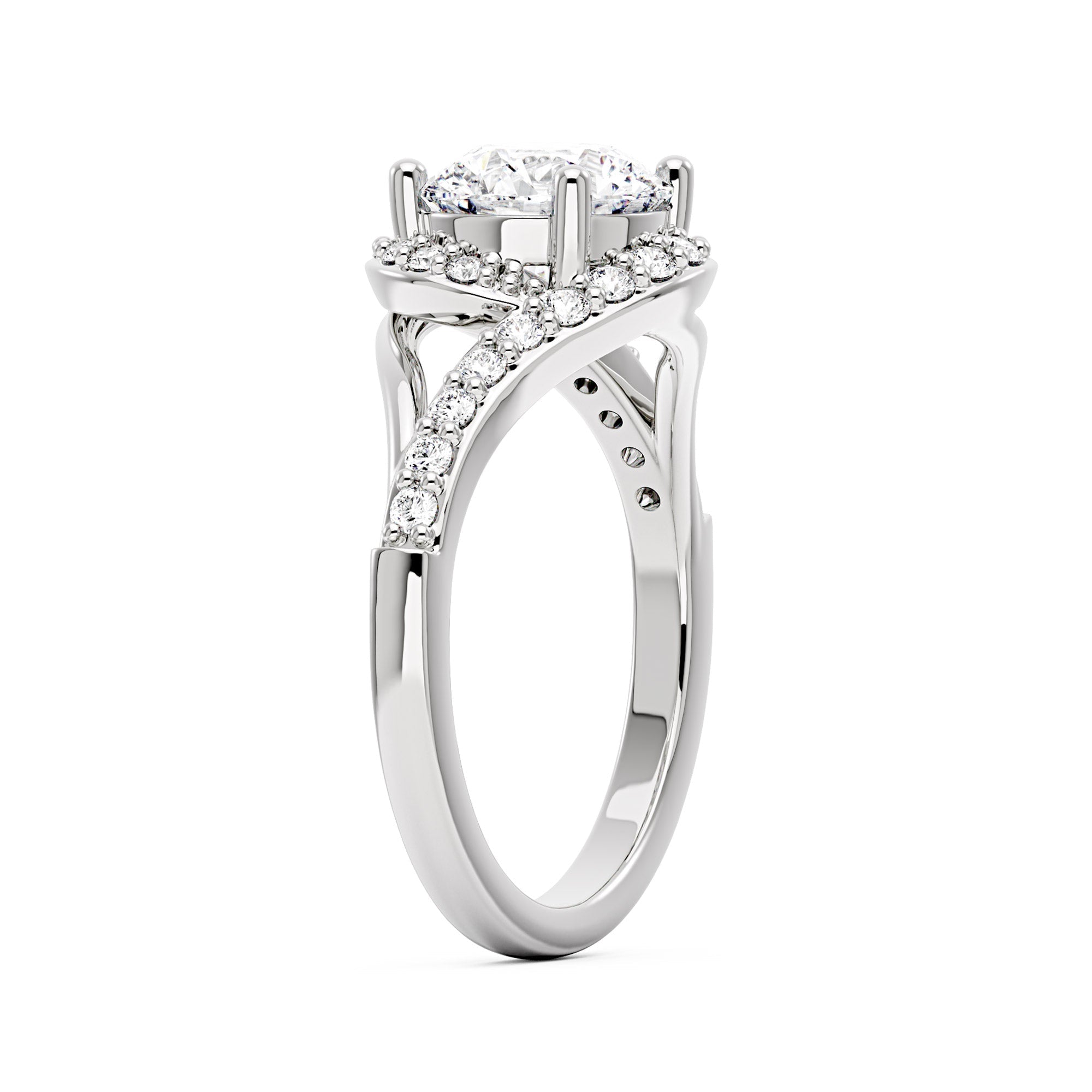 Starlight Halo Moissanite Ring with Twist Pavé Band