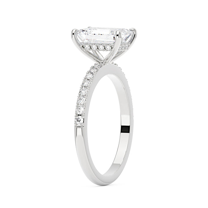 Emerald Hidden Halo Ring With Pavé Band