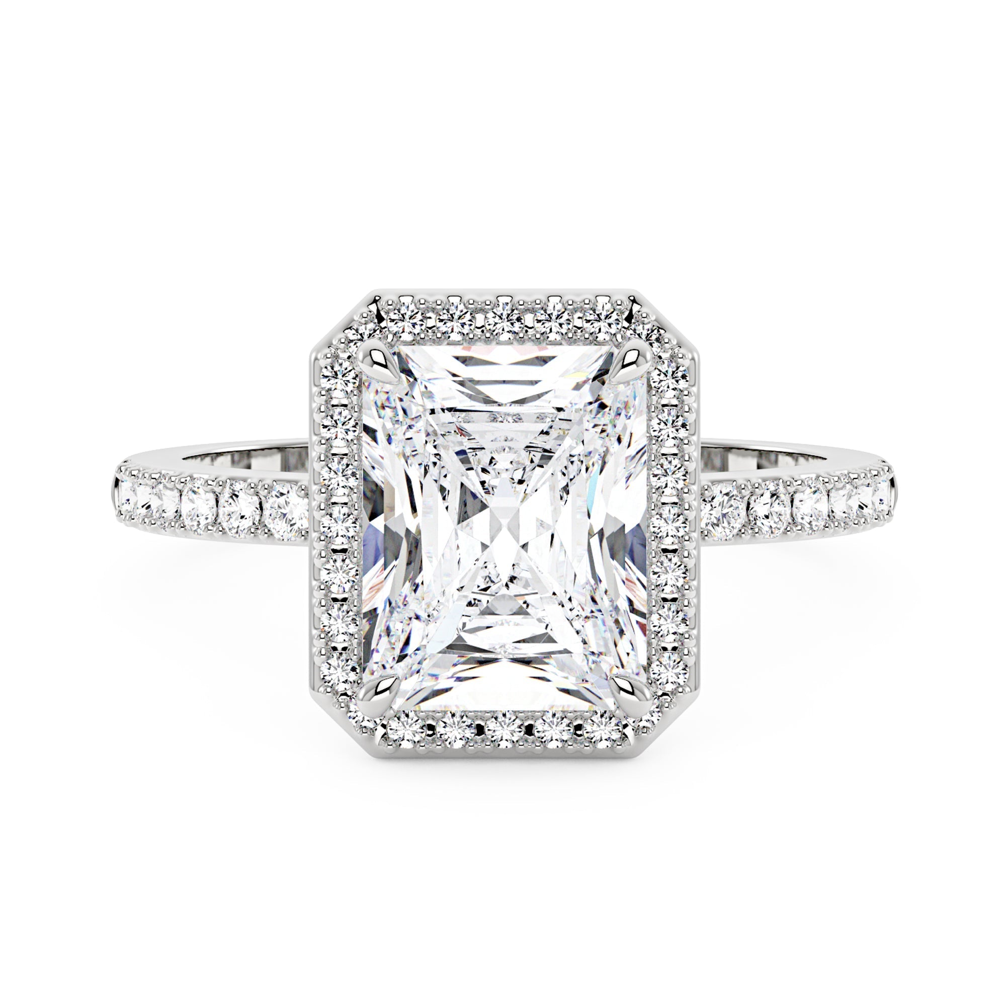 Radiant Halo Ring with Pavé Band