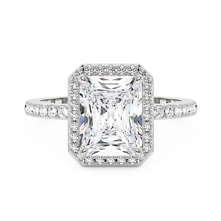 Radiant Halo Ring with Pavé Band