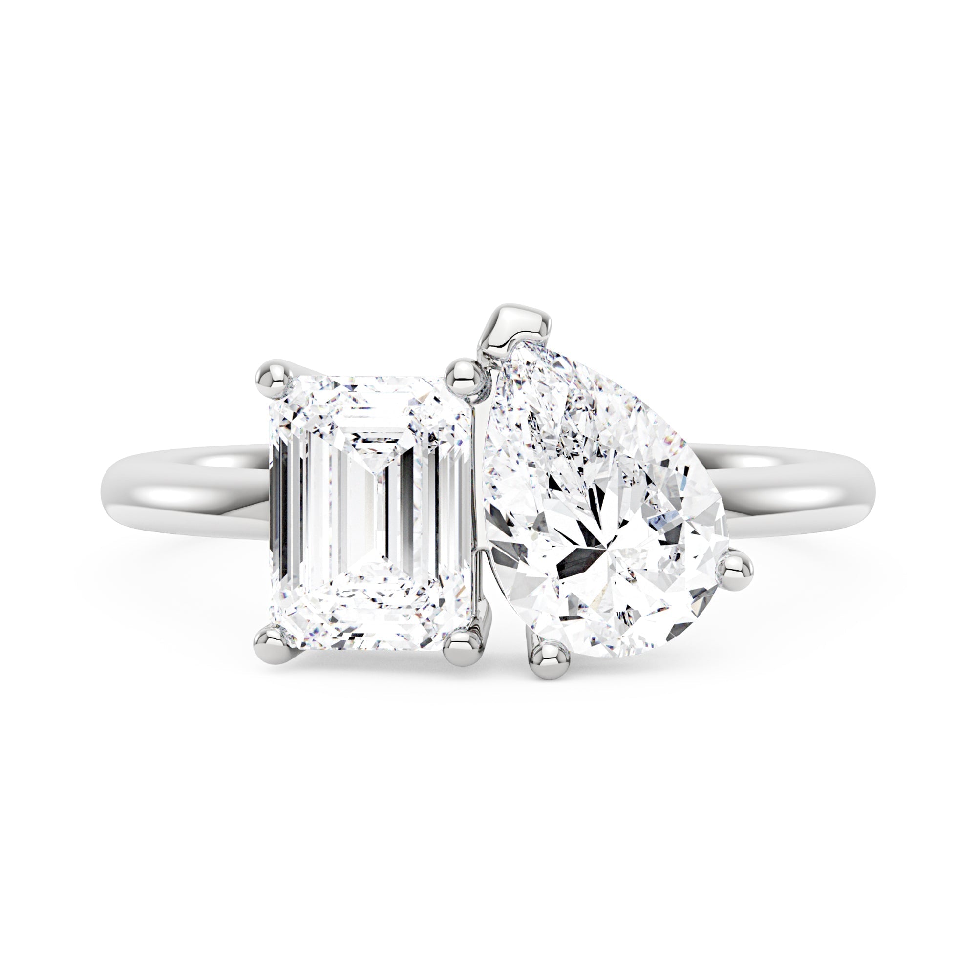 Emerald and Pear Moissanite Toi et Moi Ring