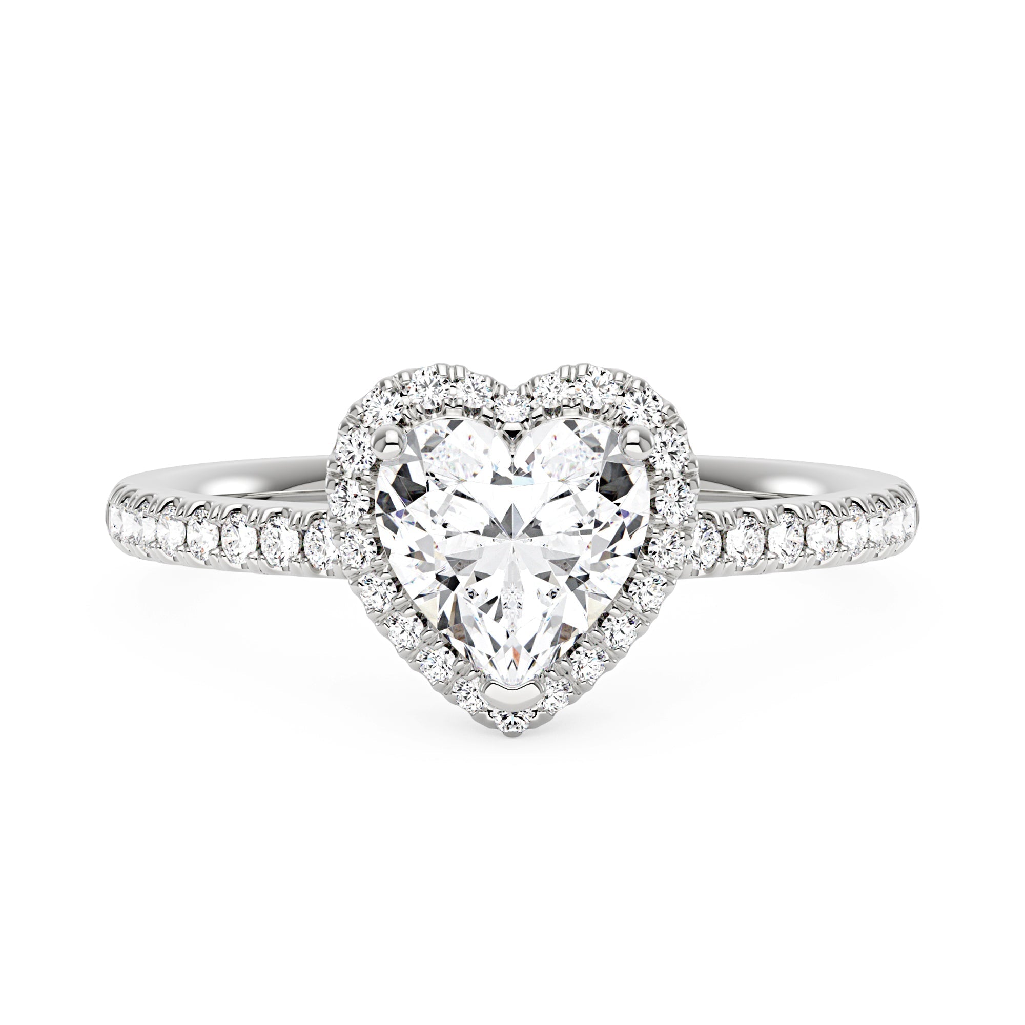 Heart Moissanite Halo Ring with Pavé Band