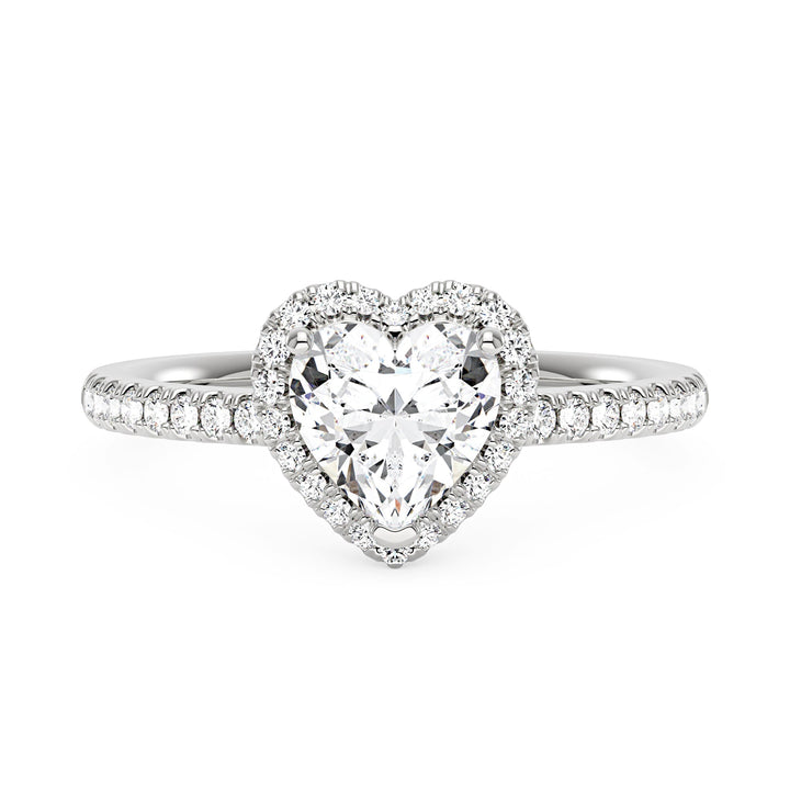 Heart Moissanite Halo Ring with Pavé Band