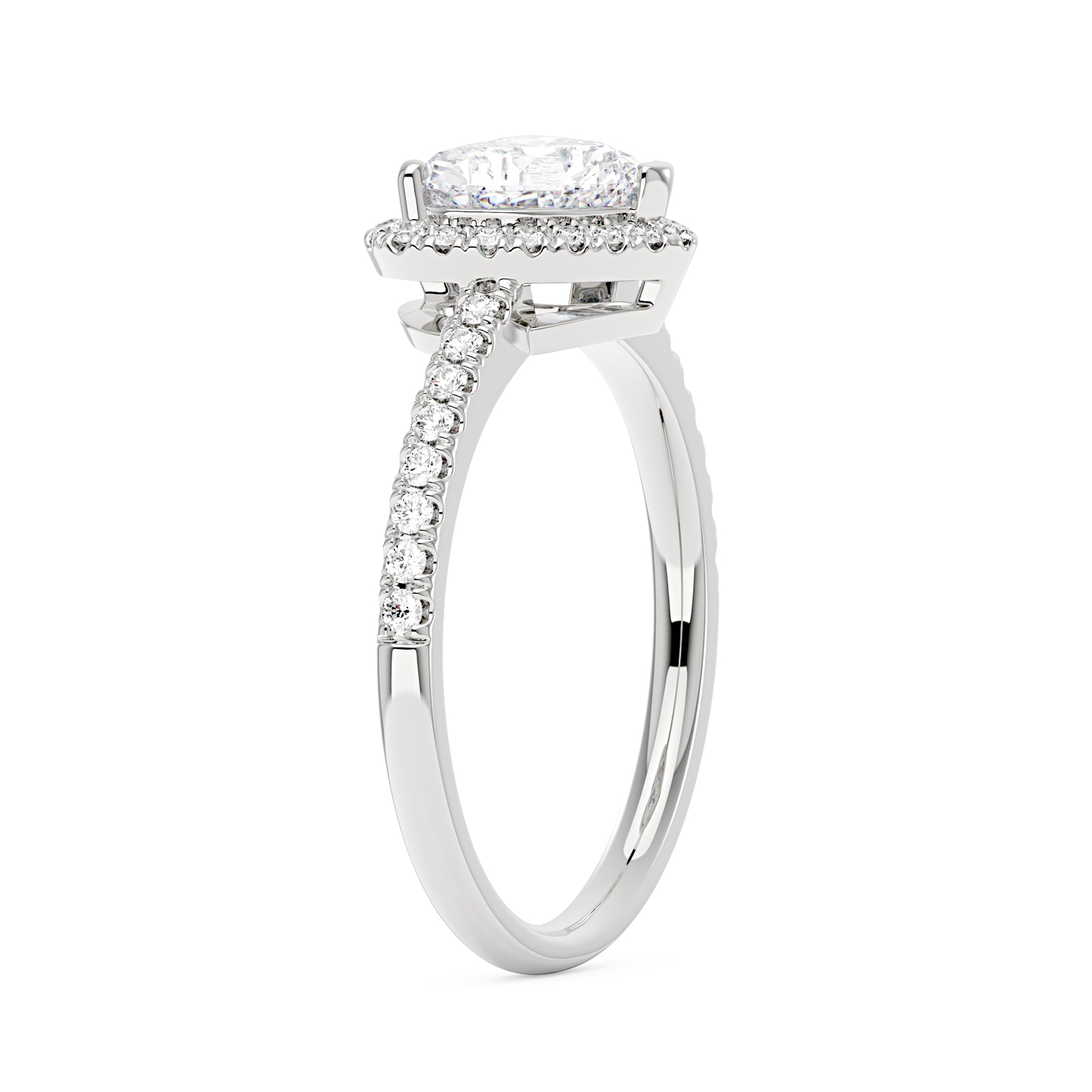 Heart Moissanite Halo Ring with Pavé Band