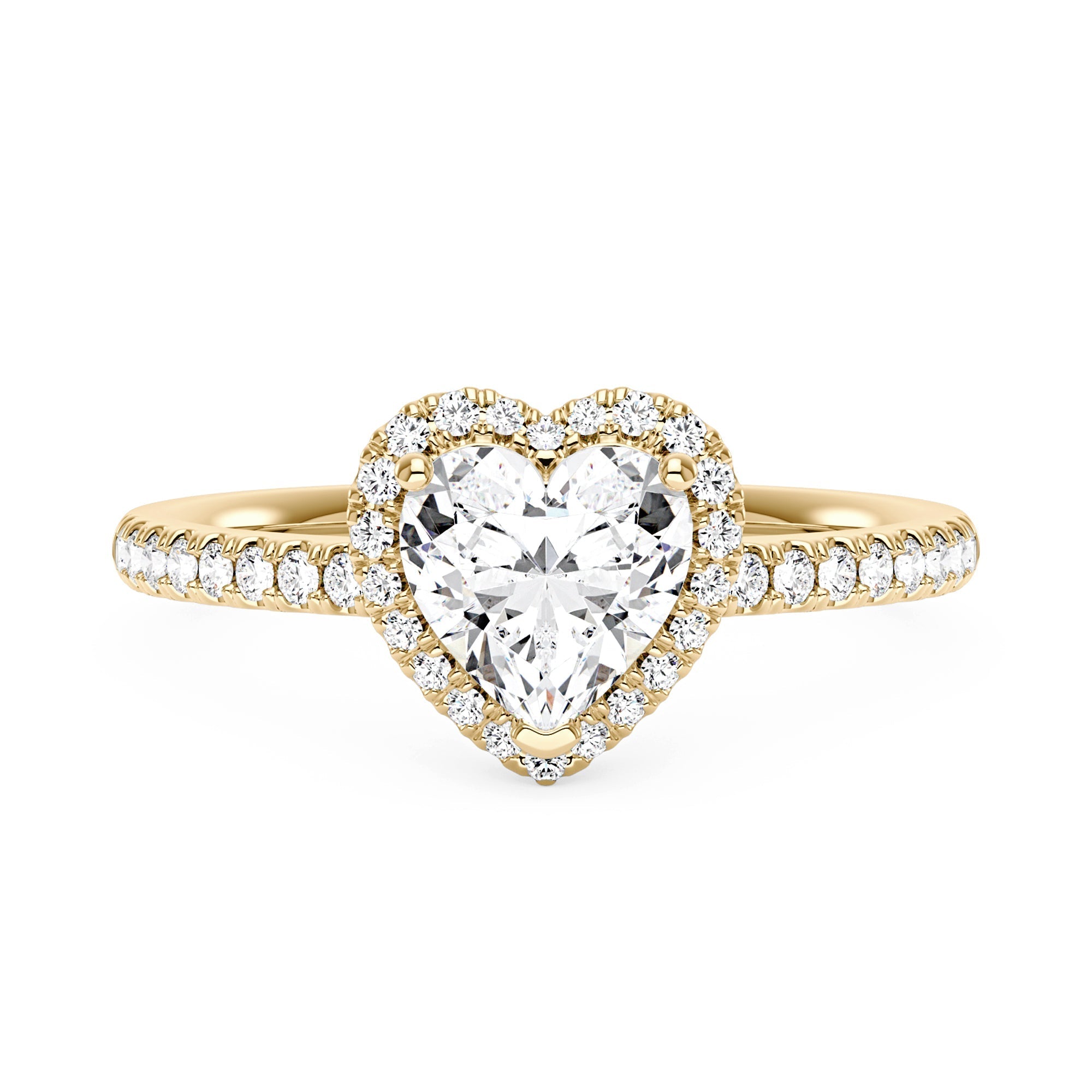 Heart Moissanite Halo Ring with Pavé Band