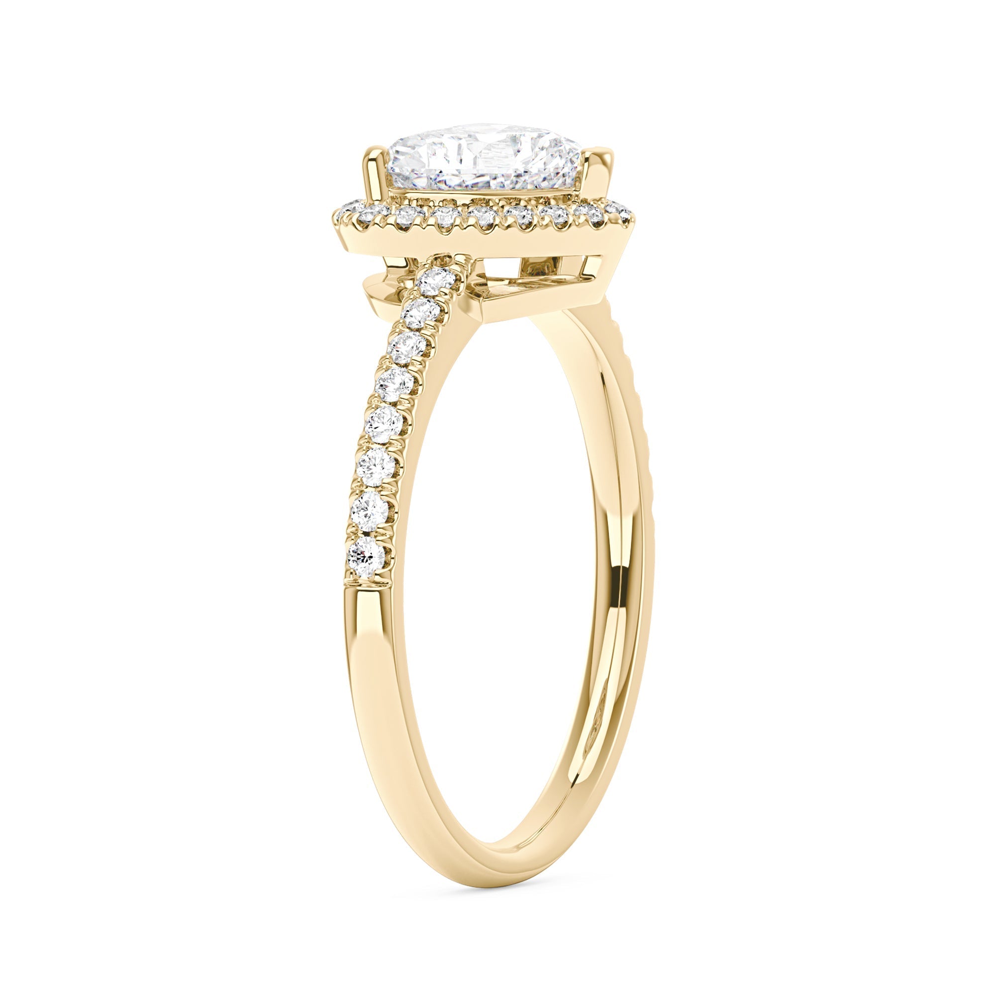 Heart Moissanite Halo Ring with Pavé Band