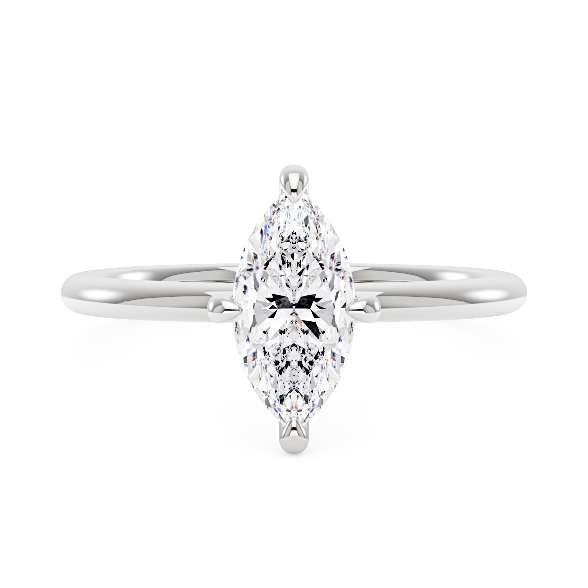 Marquise Shaped Moissanite Solitaire Ring with Hidden Halo