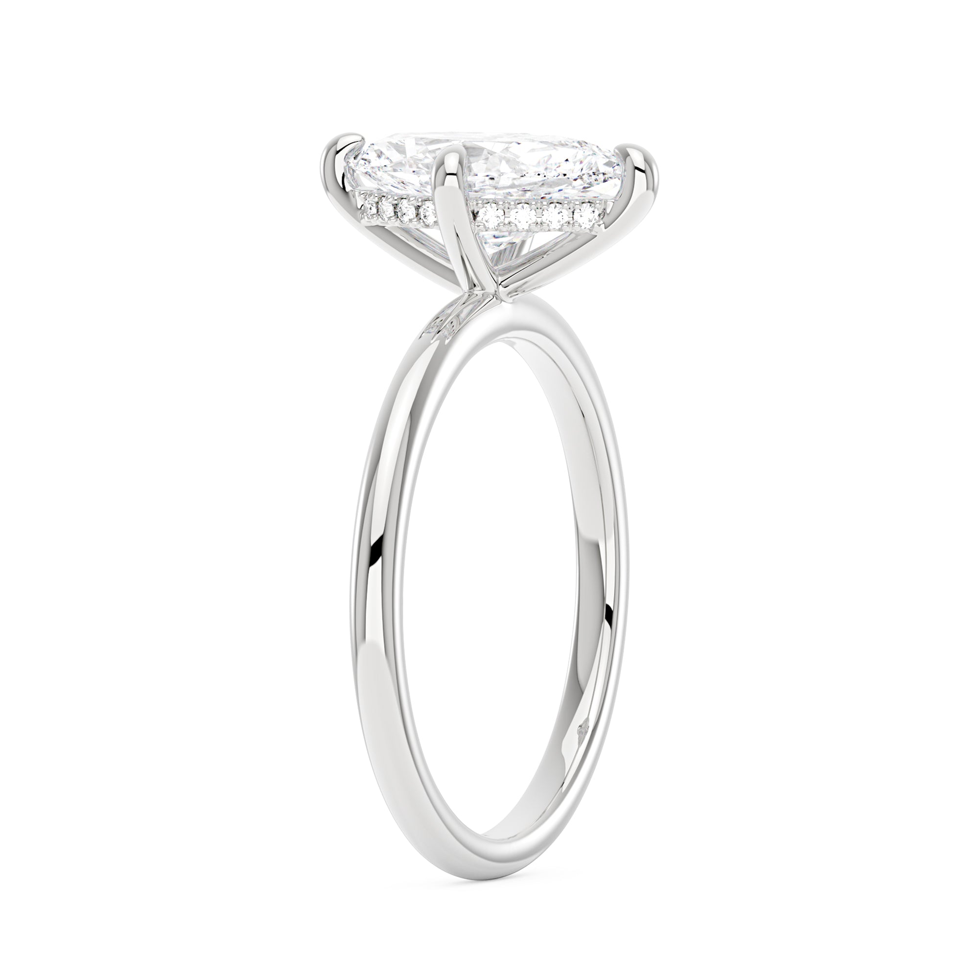 Marquise Shaped Moissanite Solitaire Ring with Hidden Halo