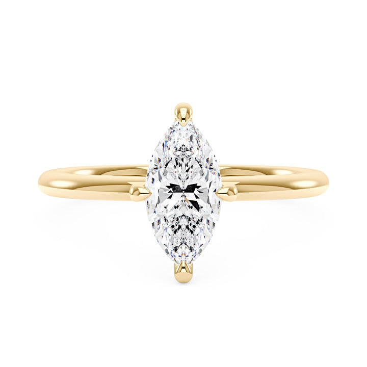 Marquise Shaped Moissanite Solitaire Ring with Hidden Halo