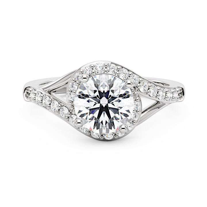Starlight Halo Moissanite Ring with Twist Pavé Band