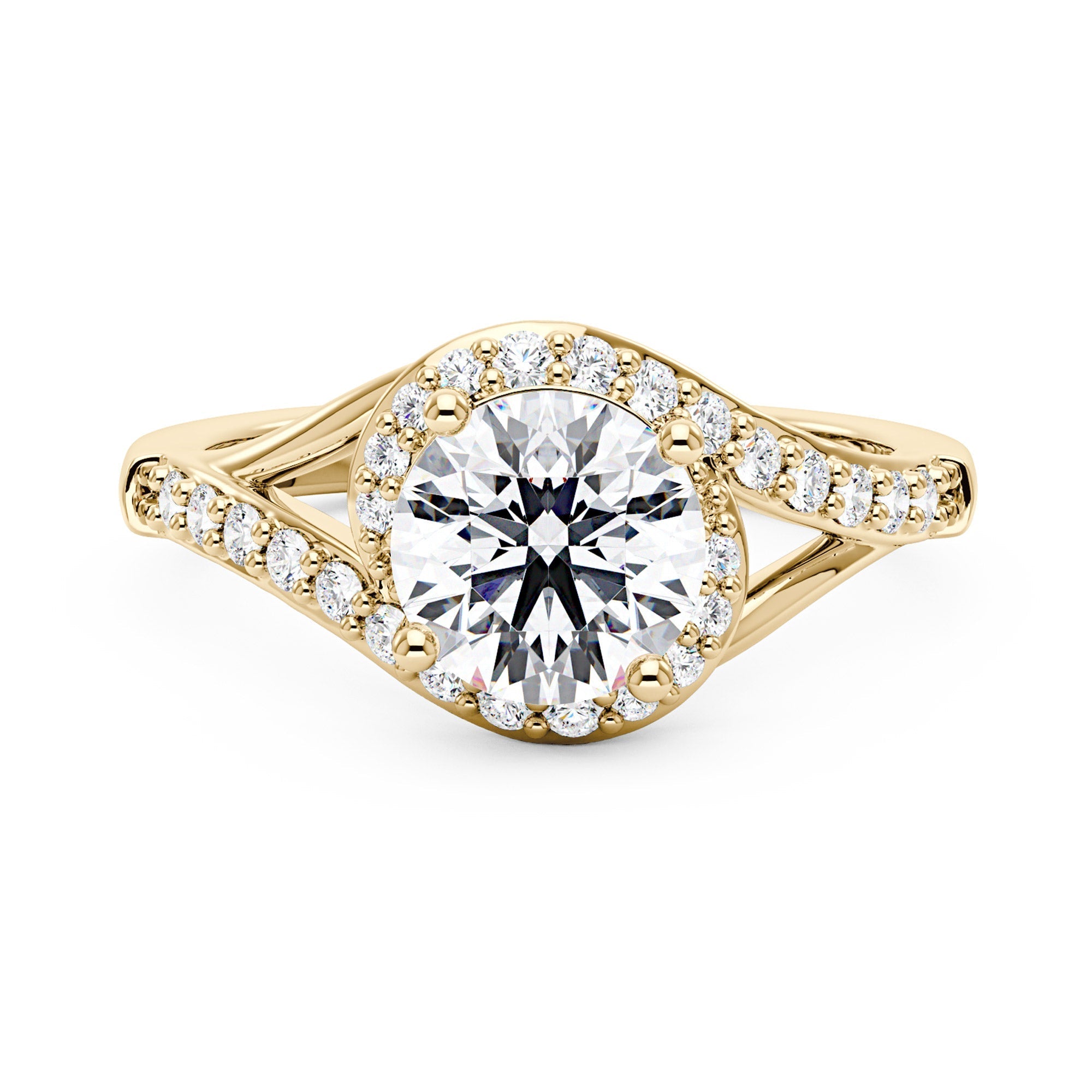 Starlight Halo Moissanite Ring with Twist Pavé Band